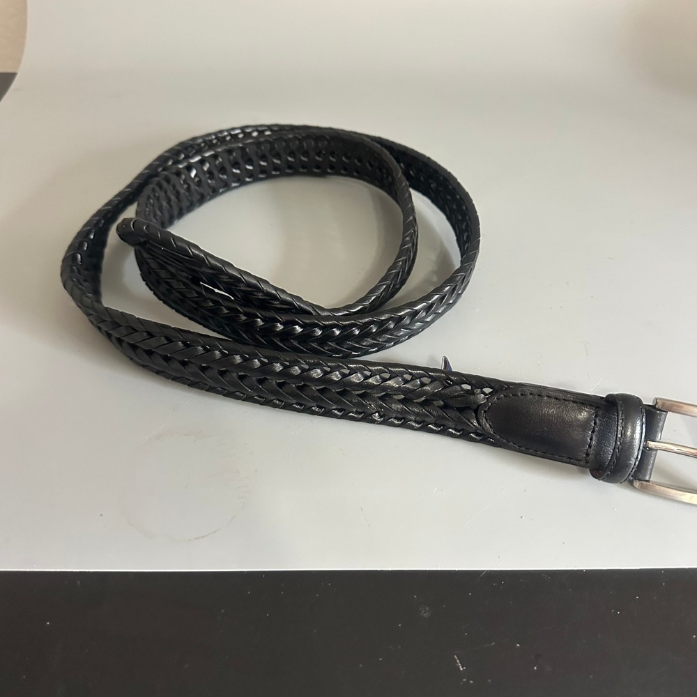 Roundtree & Yorke Mens Black Braided Full Grain Cowhide Leather Belt 46 S65BR42B